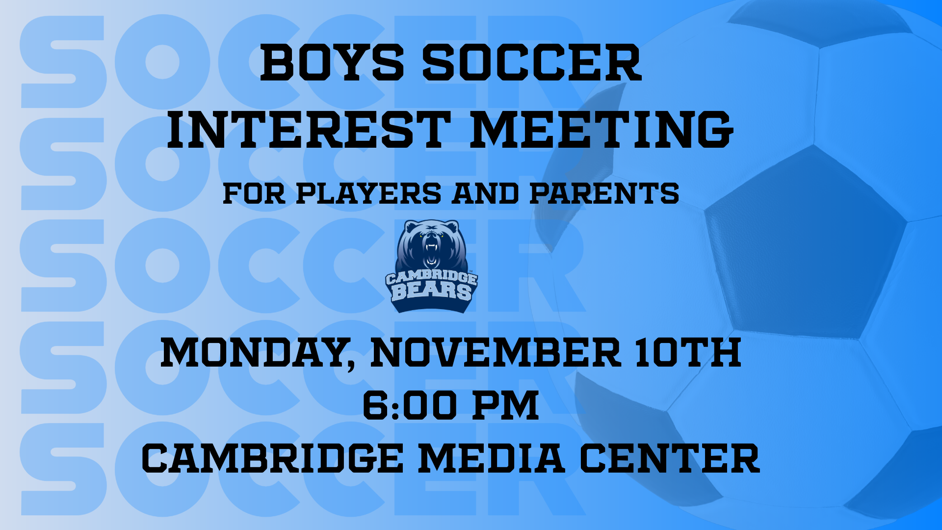 Mark your Calendars for Monday November 10th